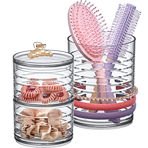 Amazing Abby - Intrigue - Acrylic Headband Organizer, Plastic Hairbrush Holder, Stackable Container for Hair Accessories and Beauty Supplies, Perfect Storage for Vanity and Bathroom, Crystal Clear