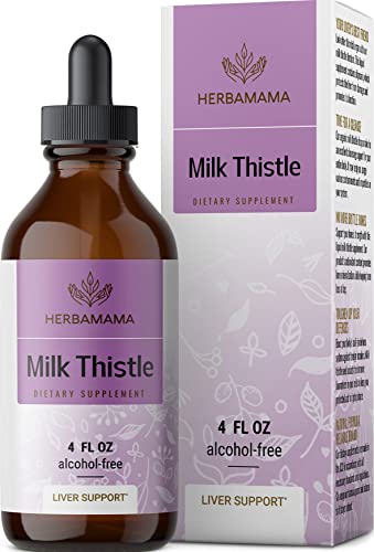 HERBAMAMA Milk Thistle Liquid Drops - Organic Milk Thistle Seed Tincture - Liver Detox - Milk Thistle Liquid Extract Supplement - Alcohol-Free - 4 fl oz