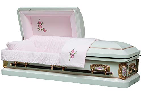 Funeral Casket - PrimRose White Shade with Silver Rose Finish 18 Gauge Metal Casket - Coffin