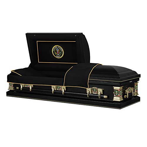 Titan Casket Veteran Select Steel Casket (Army) Handcrafted Funeral Casket - Black with Black, Gold-Lined Interior & Army Head Panel