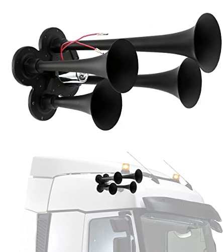 ALAVENTE 4 Trumpet Air Horn Powerful Loud Universal 12V / 24V 150DB 4-trumpet Air Train Horn for Car Truck Lorry Boat SUV Motorcycle