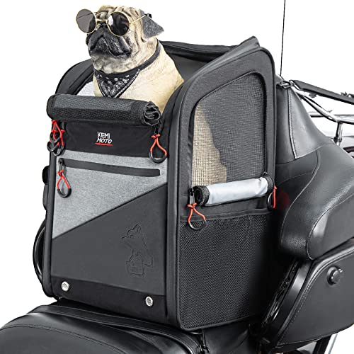 KEMIMOTO Motorcycle Dog/Cat Carrier Bags, Upgraded Pet Carriers Portable Load Capacity 20lbs Folding Dog Carrier Backpack for Street Glide Road King with Passenger Seat Touring Trike Models Can Am