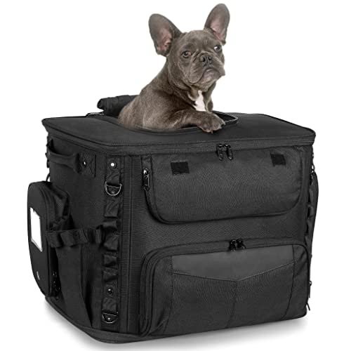 Motorcycle Dog/Cat Carrier Bag for Small Dogs Black, Portable Pet Carrier, Folding Pet Carrier for Highway, Textile Touring Bag, Sissy Bar Bag, Load Capacity 20LBS, Weather Resistant