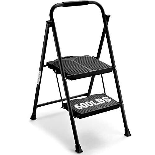 ALPURLAD Step Ladder Extra Large & Wide 2 Step Stools Personalized Folding Step Stool which Passed 800LBS US Test Anti-Slip Step Stools for Adults Multi-Use for Household, Kitchen Foldable Step Stool