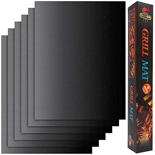 LOOCH Grill Mat Set of 6 - Non-Stick BBQ Outdoor Grill & Baking Mats - Reusable and Easy to Clean - Works on Gas, Charcoal, Electric Grill and More - 15.75 x 13 Inch
