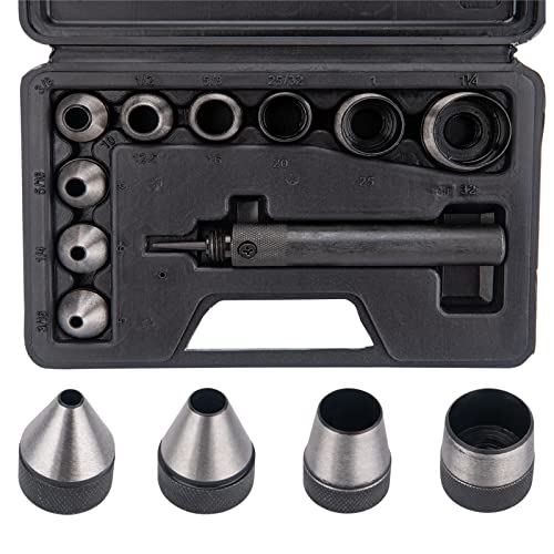 Hollow Hole Punch Set,10 Pcs 3/16 to 1-1/4" Heavy Duty Interchangeable Large Leather Punch Set with Pin Point Punch Shaft