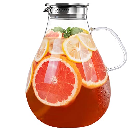 Glass Pitcher with Lid - Water Carafe 108 oz - 3000ML Iced Tea, Juice, Milk, Coffee, Lemonade - Borosilicate Boiling Glassware - Hot & Cold Beverages