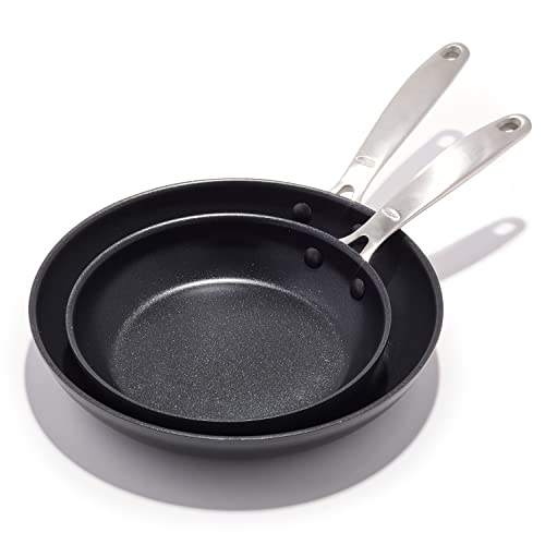 OXO Good Grips Pro, 8" and 10" Frying Pan Skillet Set, 3-Layered German Engineered Nonstick Coating, Stainless Steel Handle, Dishwasher Safe, Oven Safe, Black