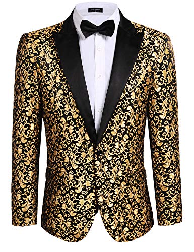 COOFANDY Men's Floral Dress Suit Jacket Jacquard Dinner Prom Blazer Fashion Tux