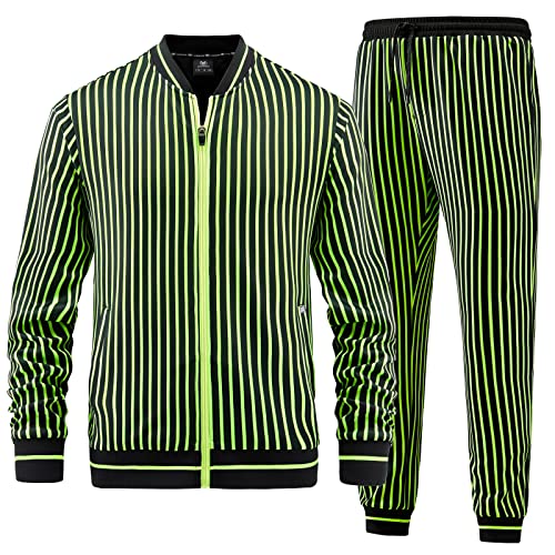 ANOTWENER Track Suits for Men Set 2 Piece Sweat Suits Stripe Tracksuit Men Outfits Sets Sweat Jackets Walking Suits Jogging Jogger Set Green JW-080-L