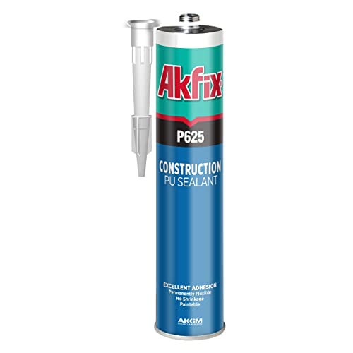 Akfix P625 Polyurethane Construction Sealant - Paintable Concrete Crack&Big Gap&Wood Filler, White Caulk for Wall, Door, and Window, PU Caulk on Brick, Ceramic and Glass | 1 Pack, Carditge, 10.4 Oz.