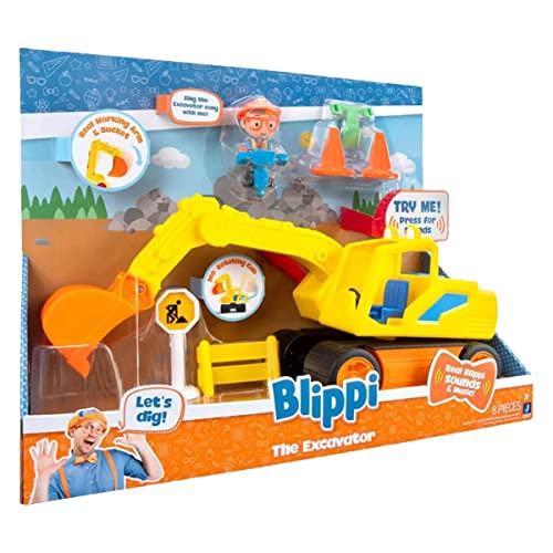 Blippi Excavator - Fun Freewheeling Vehicle with Features Including 3 Construction Worker, Sounds and Phrases - Educational Vehicles for Toddlers and Young Kids,Yellow