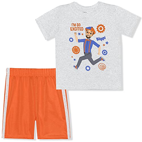 Blippi 2 Pack Short Sleeve Tee Shirt and Mesh Shorts Set for Boys, Toddlers Sportswear, Size 4T Light Gray