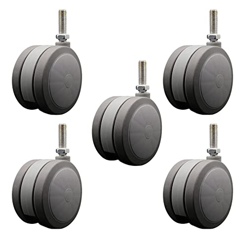 4 Inch Extra Large Heavy Duty Floor Safe Office Chair Casters - Gray Non-Marking Twin Wheels - 1/2" - 13 TPI x 1-1/2" Threaded Stems - 1,125 lbs. Total Capacity - Set of 5 - Service Caster Brand