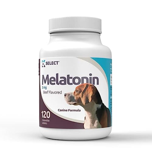 K9 Select Melatonin for Dogs, 3mg - 120 Beef Flavored Chewable Tablets - Canine Sleep Aid