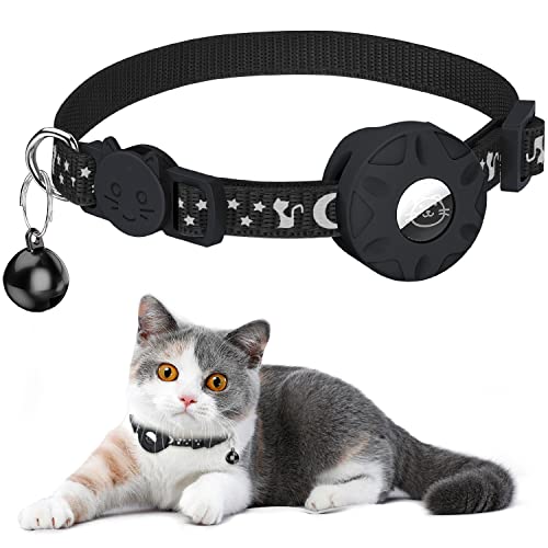 Airtag Cat Collar, Refective GPS Collar for Cat with Safety Buckle and Waterproof Air Tag Holder in 3/8" Width, Cat Airtag Collar, Cat Collar Compatible with Apple Airtag for Cat Dog Kitten Puppy