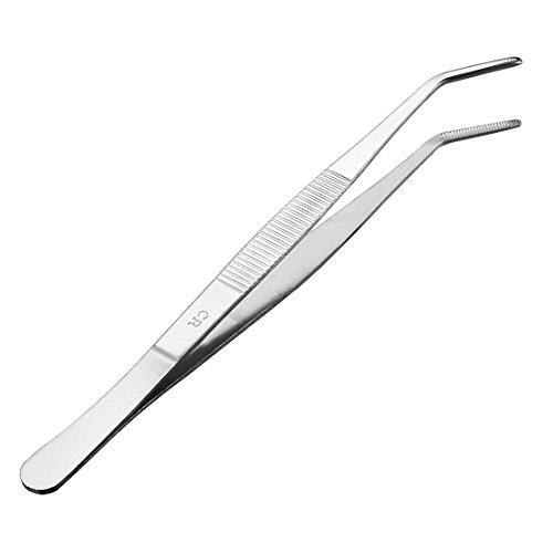 uxcell 8-Inch Stainless Steel Tweezers with Curved Serrated Tip Daily Garden Tool