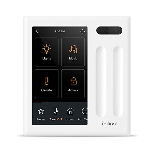 Brilliant Smart Home Control (2-Switch Panel)  Alexa Built-In & Compatible with Ring, Sonos, Hue, Google Nest, Wemo, SmartThings, Apple HomeKit  In-Wall Touchscreen Control for Lights, Music, & More