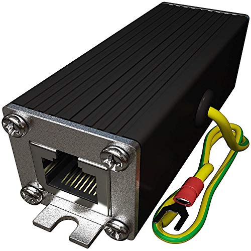 Ethernet Surge Protector Gigabit PoE++ (154W/3.2A) Mounting Flange (Gas Discharge Tube) Metal Shielded RJ45 Lightning suppressor - LAN Network CAT5/CAT6 Thunder Arrestor - GbE 1000 Mbps -Tupavco TP302