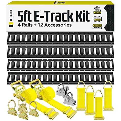 DC Cargo E Track Tie-Down Kit - 16 Pieces: 5 ft Black E-Track Rails & E Track Tie-Down Accessories