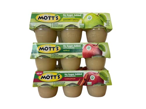 Mott's Applesauce No Sugar Added Granny Smith - Cinnamon - Regular Apple Sauce Kosher Bundle of 18 Cups