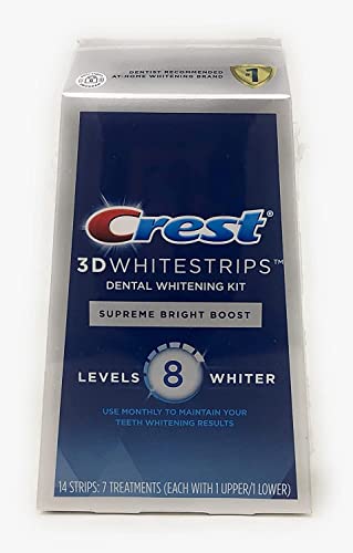 Crest 3D Whitestrips Supreme Bright Boost Teeth Whitening Strips, 8 Levels Whiter, 7 Treatments, 14 Count (Pack of 1)