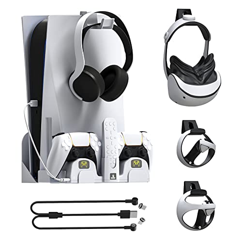 NexiGo PS5 and PSVR2 Wall Mount Kit with Charging Station, Controller Holder, and Headphone Hanger - Metal Wall Hanging Charger Stand for Playstation 5 Console (Disc & Digital)