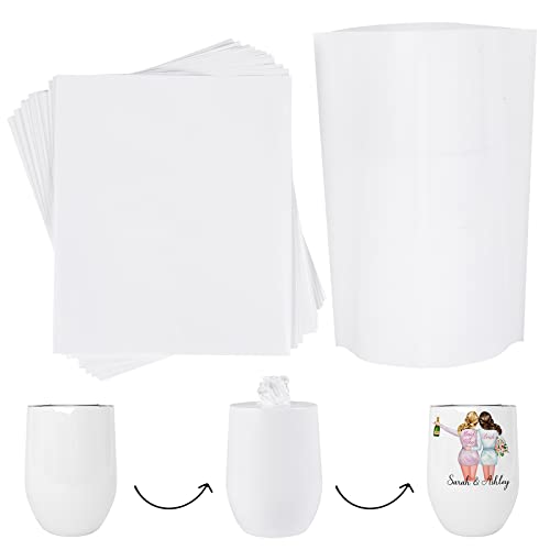 OLONTRIC 6 x 7 Inch White Sublimation Shrink Wrap Sleeve for 12 OZ Sublimation Wine Tumbler and Other Sublimation Blanks, Heat Transfer Shrink Wrap Sleeve for Print by Oven, 50 Pcs Shrink Wrap Film