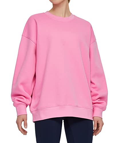 THE GYM PEOPLE Women's Fleece Crewneck Sweatshirt Loose fit Soft Oversized Pullover Sweatshirt(Pink, X-Large)