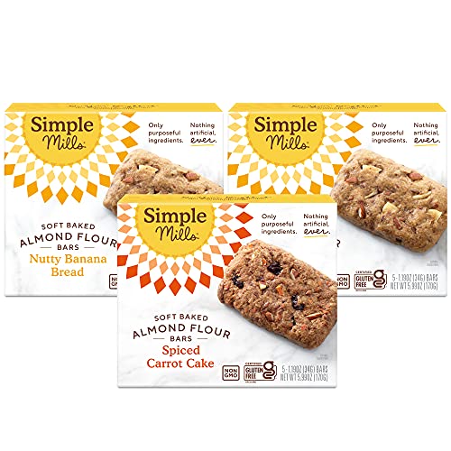 Simple Mills Almond Flour Snack Bars, Variety Pack (Nutty Banana Bread and Spiced Carrot Cake) - Gluten Free, Made with Organic Coconut Oil, Breakfast Bars, Healthy Snacks, 6 Ounce (Pack of 3)