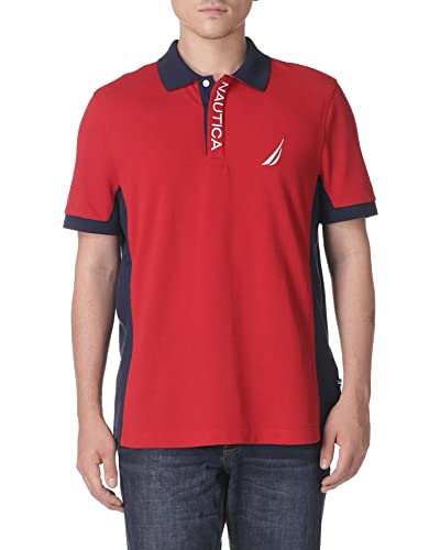 Nautica Men's Short Sleeve Color Block Performance Pique Polo Shirt, Red, XX-Large