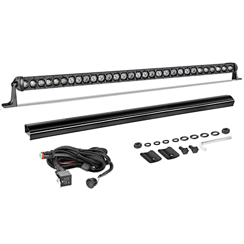 40 Inch Light Bar Kit, AKD Part 210W Single Row LED Light Bar w/Wiring Harness Black Cover Off Road Driving Light Slim Light for Truck Pickup UTV Toyota Can-Am Jeep Ford Subaru Honda Polaris