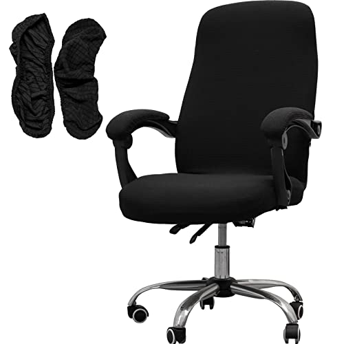 Melaluxe Office Chair Cover with Armrest Covers Universal Stretch Desk Chair Cover, Computer Chair Slipcovers (Size: L) - Black