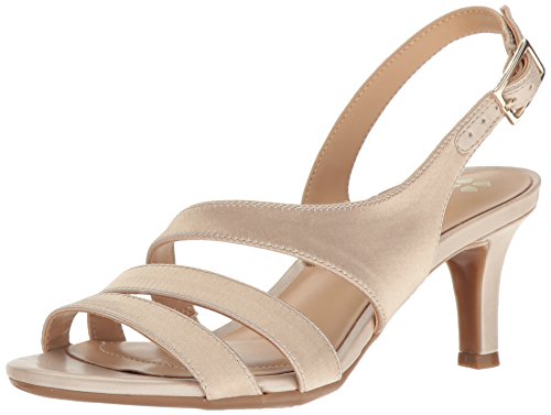 Naturalizer Womens Taimi Strappy Mid Heel Slingback Dress Sandals ,Champagne Beige Satin,8.5 W US