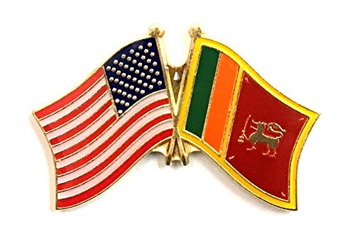 Pack of 3 Sri Lanka & US Crossed Double Flag Lapel Pins, Sri Lankan & American Friendship Pin Badge