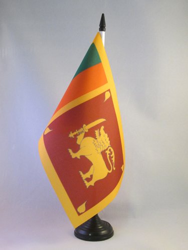 AZ FLAG Sri Lanka Table Flag 5'' x 8'' - Sri Lankan Desk Flag 21 x 14 cm - Black Plastic Stick and Base