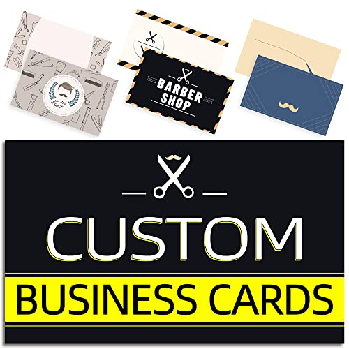 Custom Business Cards with Your Logo, Business Cards Customize 100PCS Double-sided printable, Business Cards Personalized for Small Business 300gsm Waterproof 3.5" x 2" (Barbershop Template)