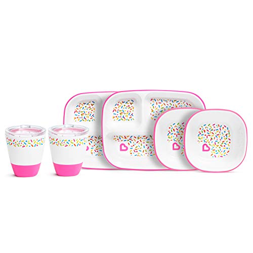 Munchkin Splash Toddler Feeding Supplies Set, Includes Divided Plate, Bowl and Open Cup, Pink Sprinkles