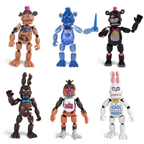 Toysvill Inspired by Five Nights at Freddys | Chocolate | Freddy's Action Figures Toys (FNAF) Set of 6 pcs [Rockstar & Chocolate Freddy, Easter & Chocolate Bonnie, Freddy Frostbear, Chocolate Chica]