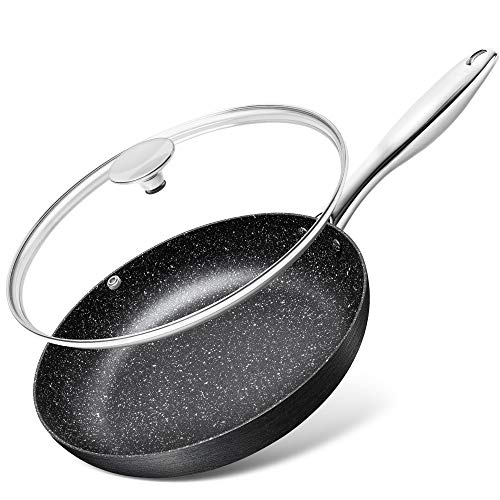 MICHELANGELO 10 Inch Frying Pan with Lid, Hard Anodized Frying Pan Nonstick, Granite Frying Pans Nonstick with Lids, 10 Inch Induction Skillet Nonstick Frying Pan