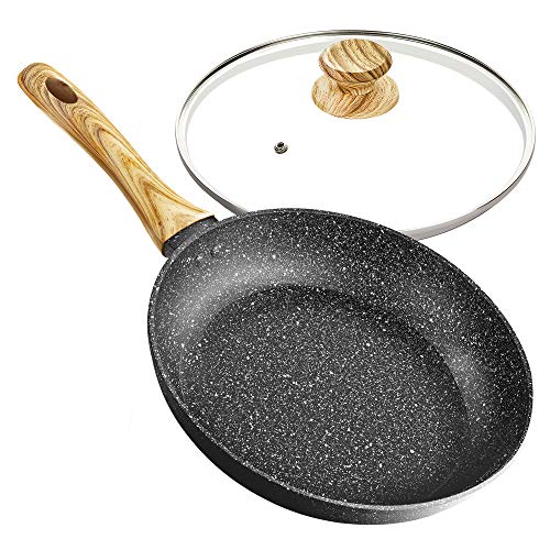 MICHELANGELO Nonstick Frying Pan with LidNonstick 12inch frying pan with Stone CoatingNonstick Frying Pan with Bakelite Handle, Large frying Pans Nonstick, Granite Frying Pan, Induction Compatible