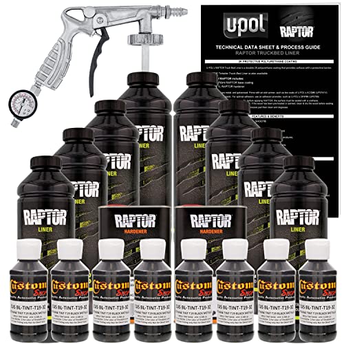 U-POL Raptor Black Metallic Urethane Spray-On Truck Bed Liner Kit W/Free Spray Gun, 8 Liters