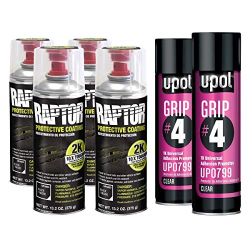 U-POL Raptor 2K Black Spray-On Truck Bedliner Aerosol #4 Grip Adhesion Kit 4883 (4) + 799 (2)