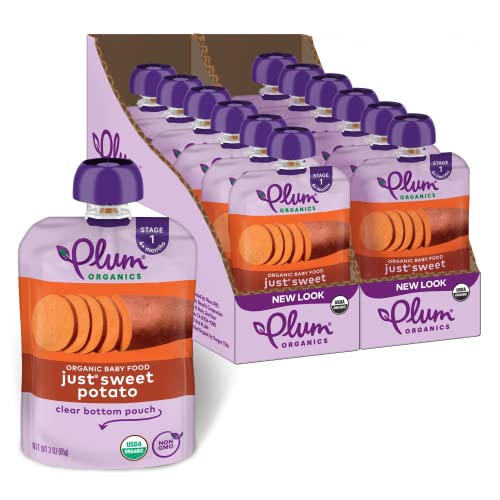 Plum Organics | Stage 1 | Organic Baby Food Meals [4+ Months] | Just Sweet Potato | 3.5 Ounce Pouch (Pack Of 12)