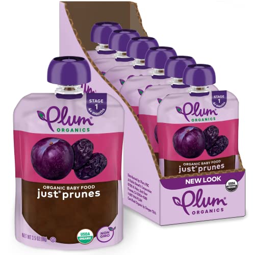 Plum Organics | Stage 1 | Organic Baby Food Meals [4+ Months] | Just Prune | 3.5 Ounce Pouch (Pack Of 6)