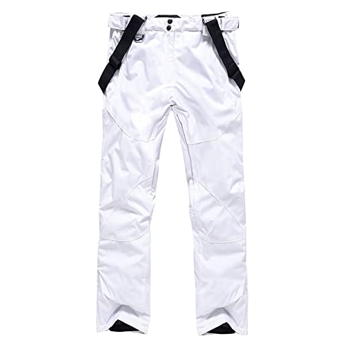 YEEFINE Men's Waterproof Snow Pants Insulated Outdoor Ski Pants Winter Warm Detachable Suspender Snowboard Bibs(White,L)