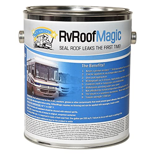 RV ROOF MAGIC  Fix RV Roof Leaks 1 Gallon Pail White Liquid Rubber Sealant Covers 50 SQFT - Liquid Rubber Waterproof RV Sealant 10 Yr Warranty | California Residents SEARCH Rv Roof Magic California