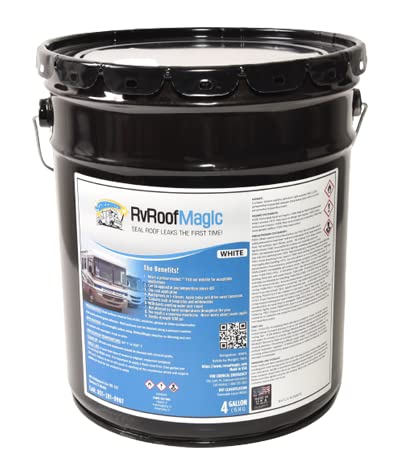 Rv Roof Magic  Fix RV Roof Leaks 4 Gallon Pail White Liquid Rubber Sealant Cover 200 SQFT  Liquid Rubber Waterproof RV Sealant 10 Yr Warranty | California Residents SEARCH Rv Roof Magic California