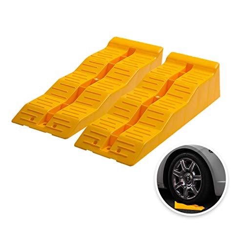 Yellow Leveling Car Ramps  Set of 2 Block Car Ramp, Tri-Leveler, Sturdy Material on Uneven Ground, Universal Fit for Cars Trailer SUV, Stable Ramp/Wheel Chocks Premium Quality, Zento Deals