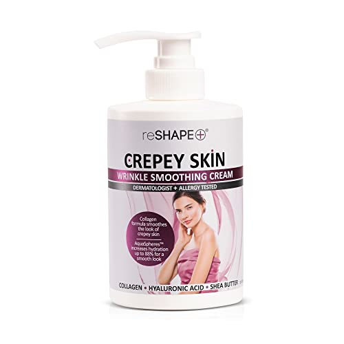 Reshape+ Crepey Skin Treatment Cream Wrinkle Smoothing Lotion Anti Aging Skin Care Moisturizer For Face, Arms, Neck, & Body W/Collagen & Hyaluronic Acid To Improve Elasticity & Sagging Skin, 15 Fl Oz